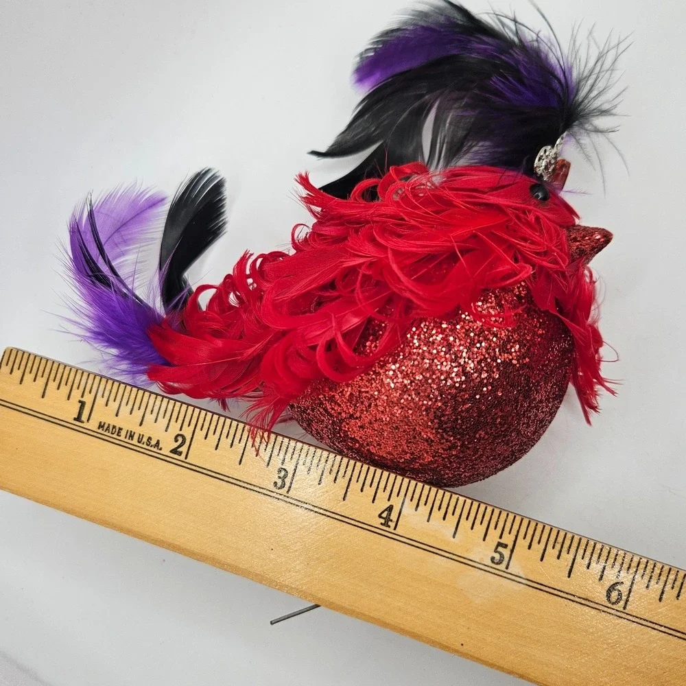 Katherine's Collection Red Feather Bird Ornament Glitter Crown Black Purple‎